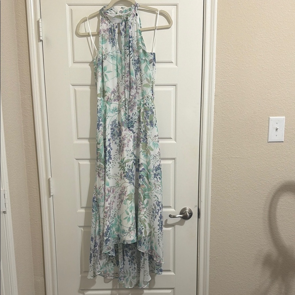 Leslie Fay Floral High-Low Halter Dress in Mint, Lavender, White